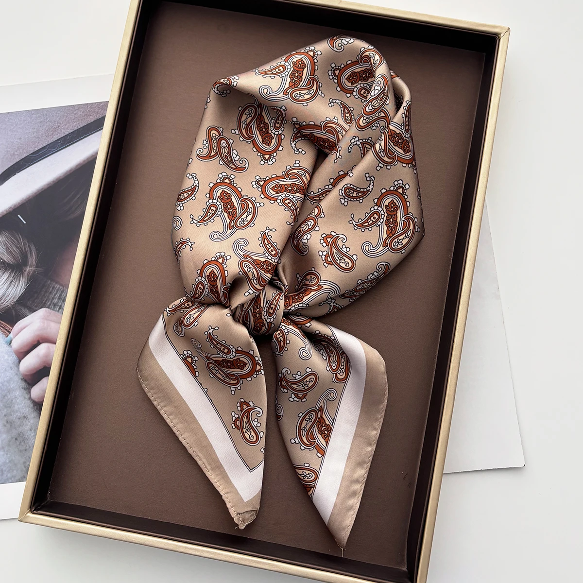 Luxury Paisley Print Scarf Women Silk Imitation Neck Scarves Foulard Bandana Hijab Hairbands Square Shawls Wraps