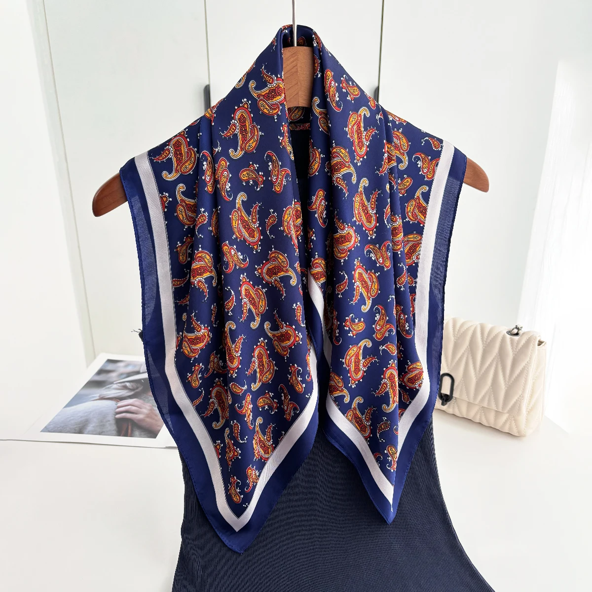 Luxury Paisley Print Scarf Women Silk Imitation Neck Scarves Foulard Bandana Hijab Hairbands Square Shawls Wraps