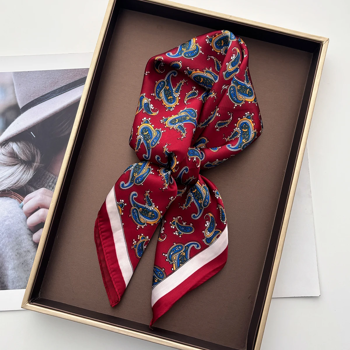 Luxury Paisley Print Scarf Women Silk Imitation Neck Scarves Foulard Bandana Hijab Hairbands Square Shawls Wraps