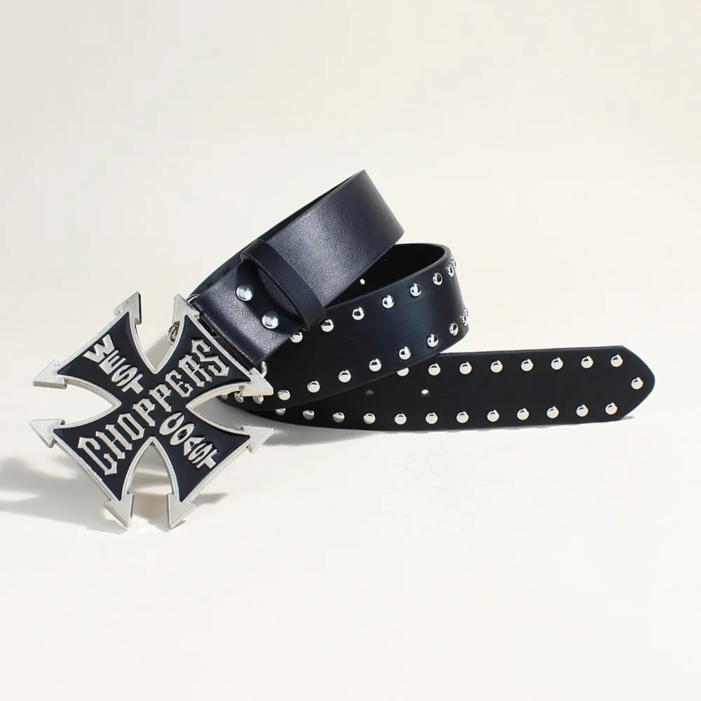 Unisex Luxury Desiner Brands Women Studded Belt Heart and Cross Metal Punk Rock Style Y2K Rivet wide Leather Belts for Jeans 