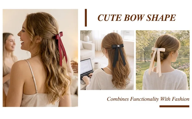 2pcs Bow Hair Clips Magnetic Women Mini Butterfly Hair Claw Style Strong Hold No-Slip Hair Ribbon Ponytail Holder Accessories
