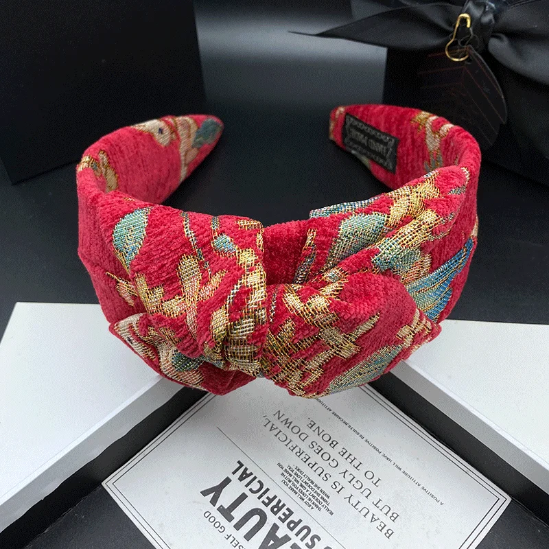 Chinese Style Wedding Hairpin Hair Hoop Women's Fashion Embroidery Out Hair Accessories Wide Edge Compression Headband