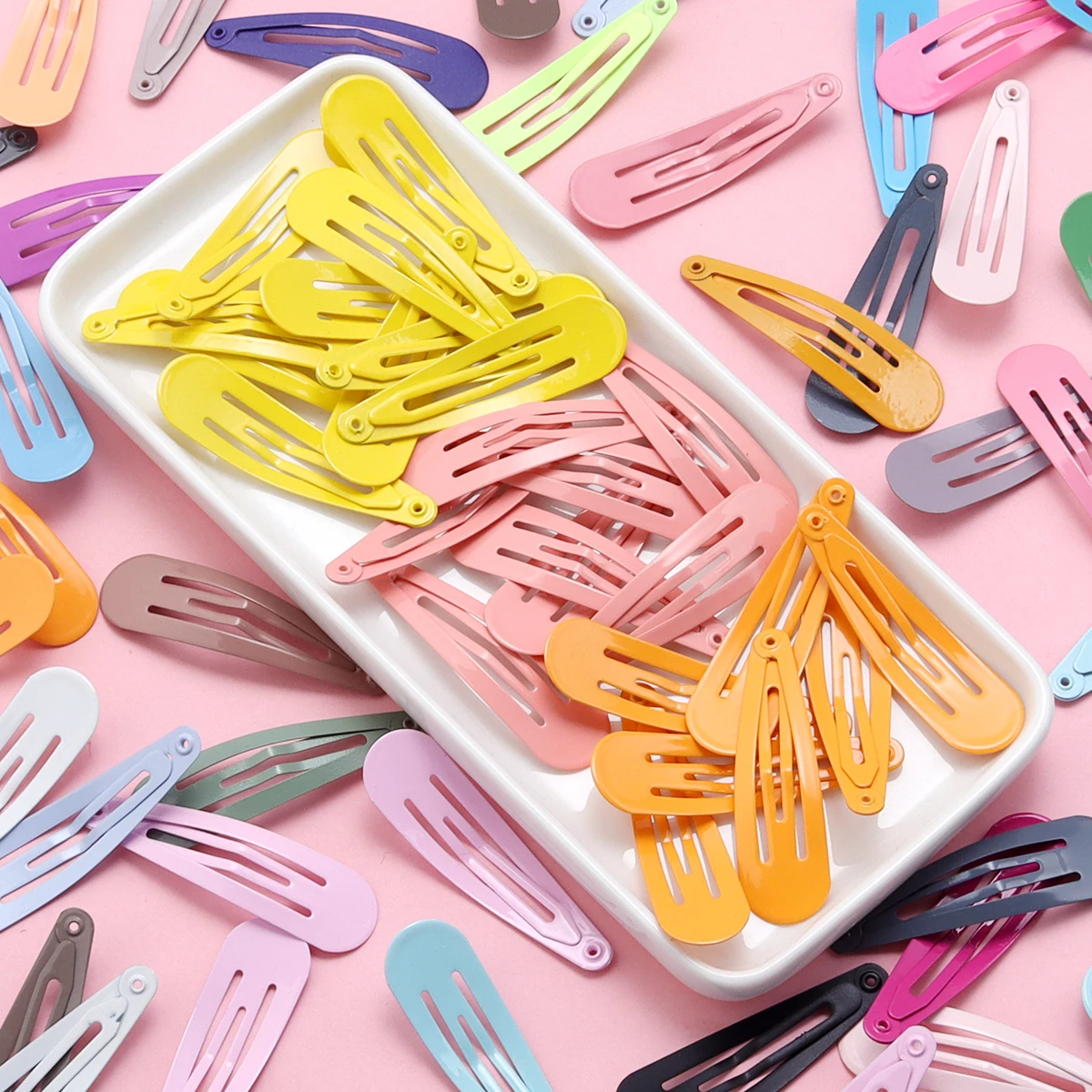 50Pcs 4.8x1.4cm Snap Hair Clips Candy Color Glossy No Slip Metal Hair Pins Clips Barrettes Accessories for Baby Girls Toddlers