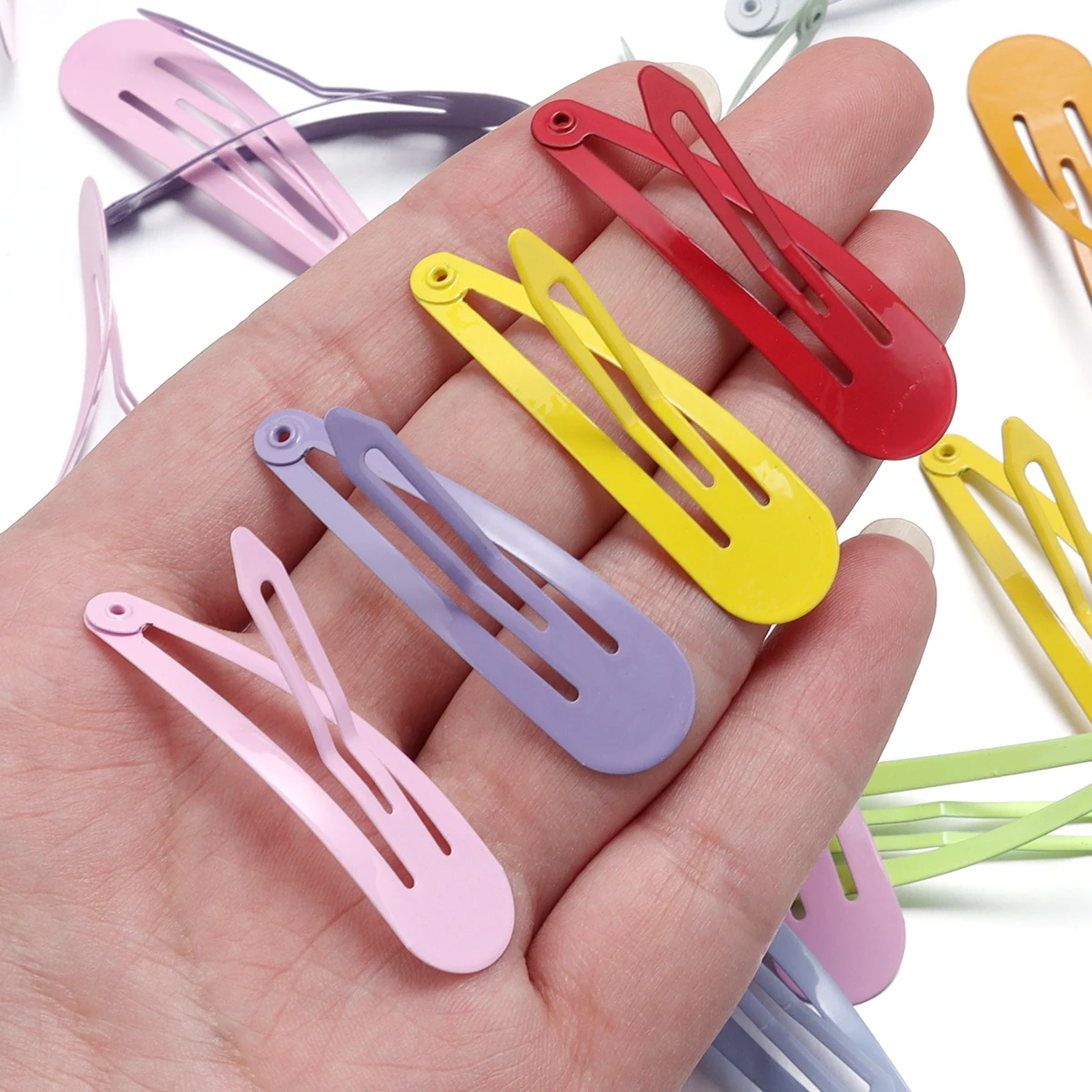 50Pcs 4.8x1.4cm Snap Hair Clips Candy Color Glossy No Slip Metal Hair Pins Clips Barrettes Accessories for Baby Girls Toddlers