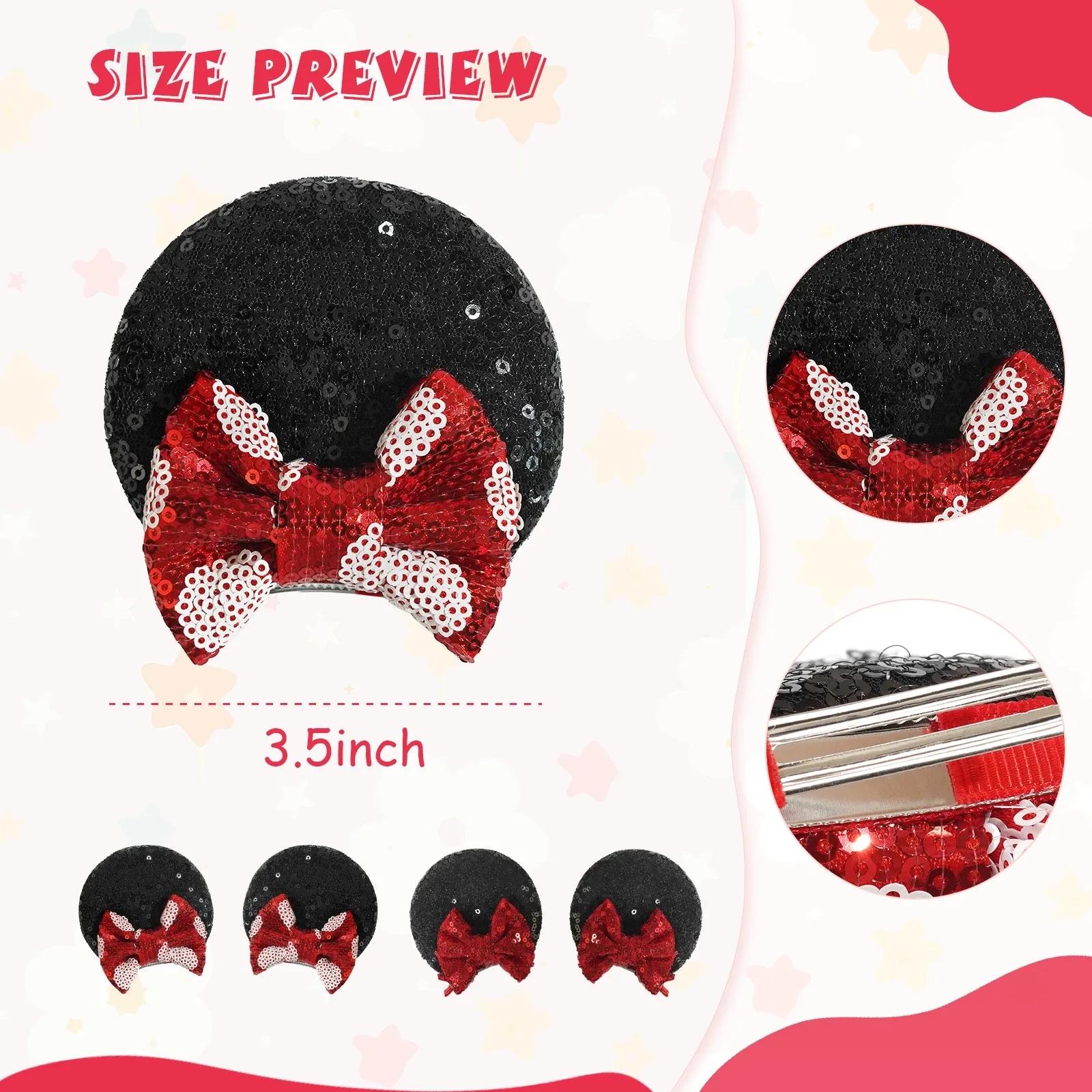 4Pcs Sequin Mouse Ears Hair Clips Glitter Hair Bows Cute Mice Ears Hair Clip Barrettes for Women Girls Hair Accessories for Part