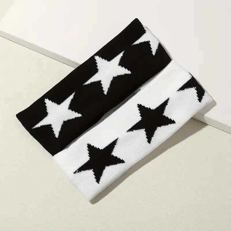Five-Pointed Star Knitted Wide Headband: Trendy for Women, Kawaii Aesthetic Hairband Style, Daily Office Party Holiday Gift
