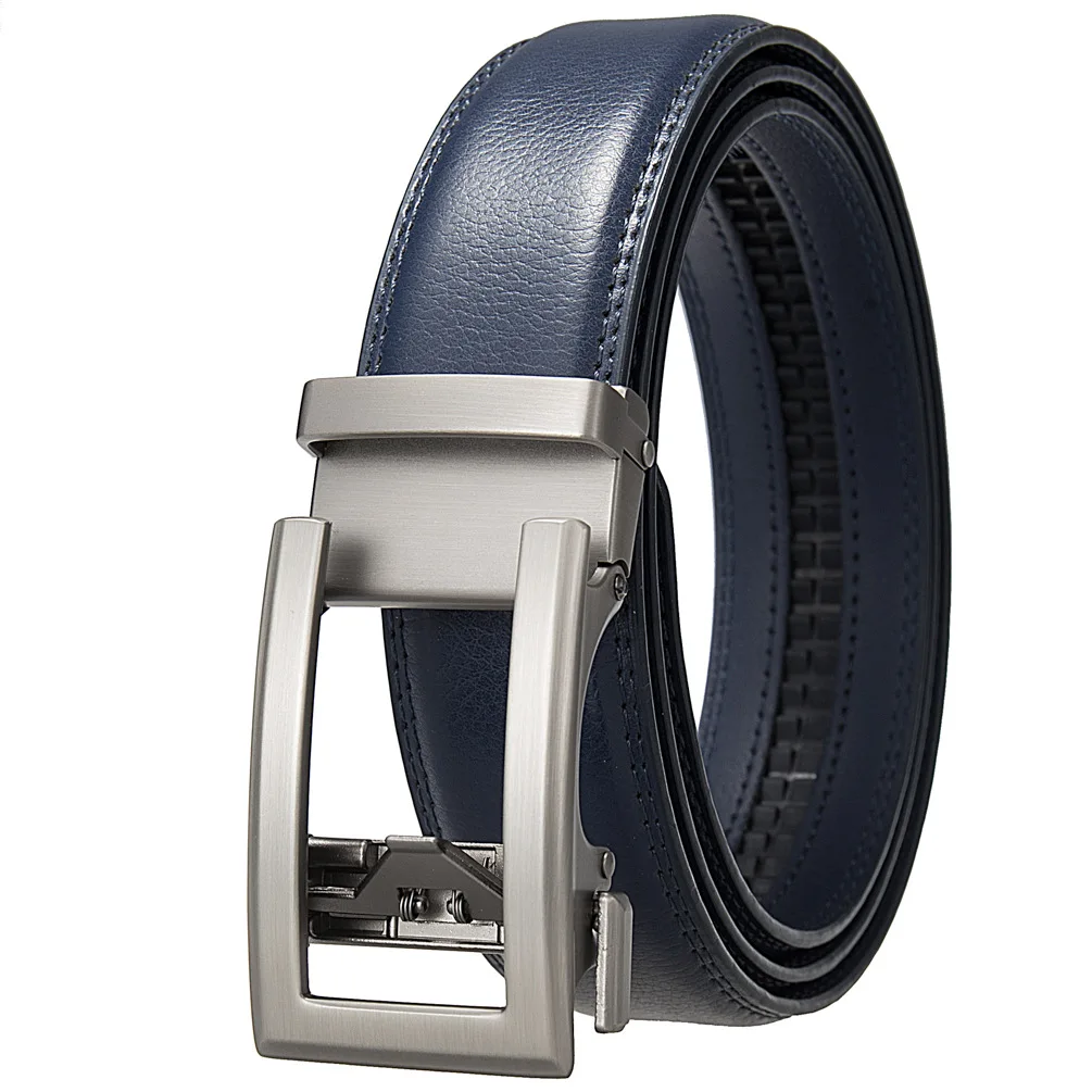 3.5cm Luxury Designer Men's Leather Belt with Automatic Ratchet Buckle Width Plus Size Male Blue Black Brown Formal Accessory