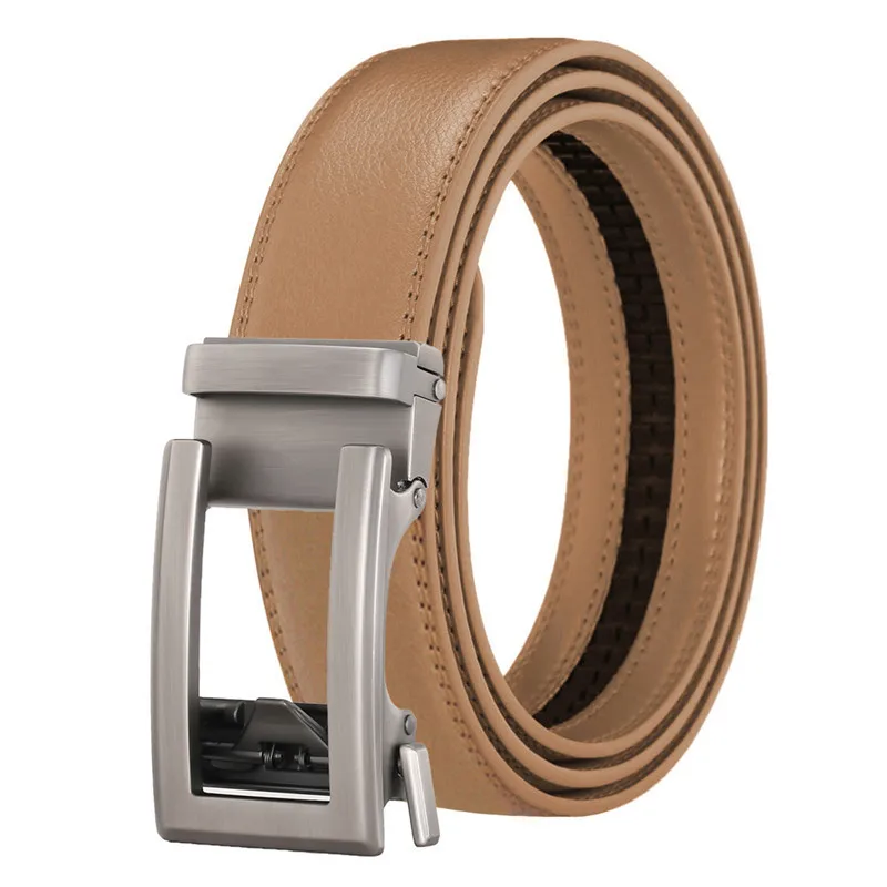 3.5cm Luxury Designer Men's Leather Belt with Automatic Ratchet Buckle Width Plus Size Male Blue Black Brown Formal Accessory