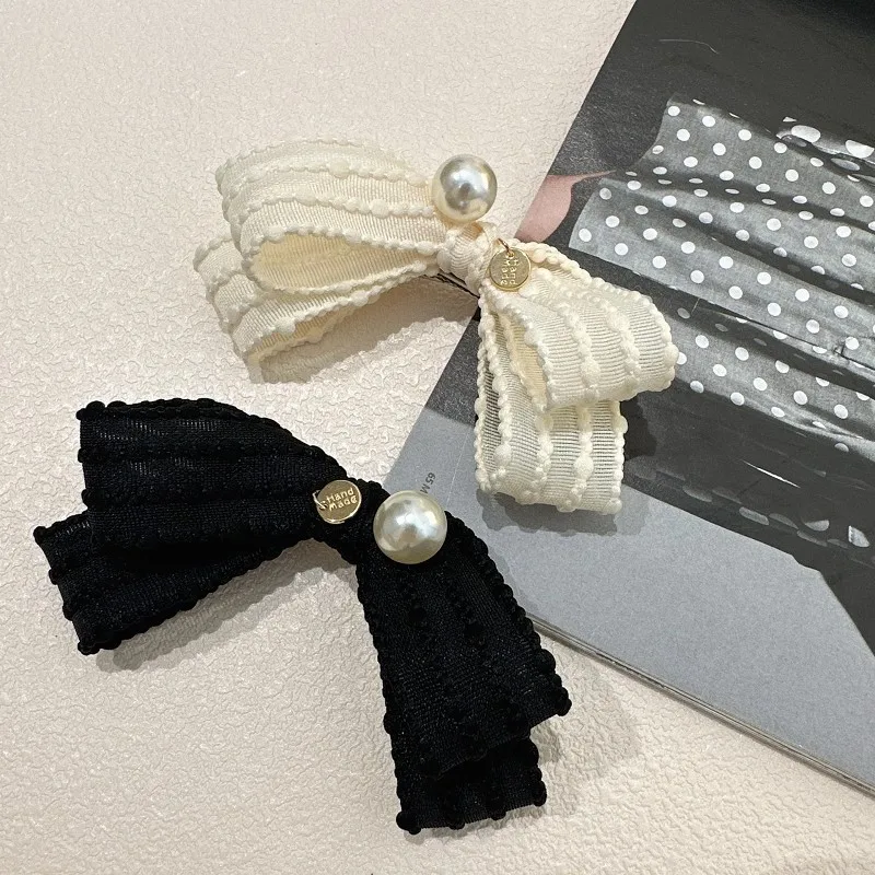 Bow Side Hair Clips: Elegant Fabric Hair Clips with Pearl Details, Versatile for Daily Wear
