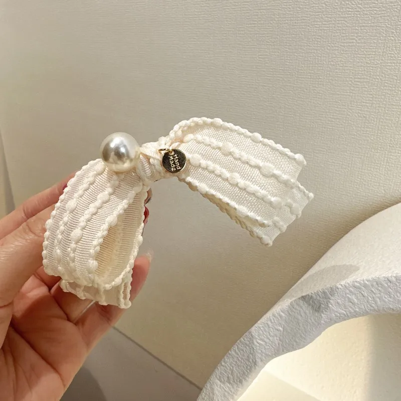 Bow Side Hair Clips: Elegant Fabric Hair Clips with Pearl Details, Versatile for Daily Wear