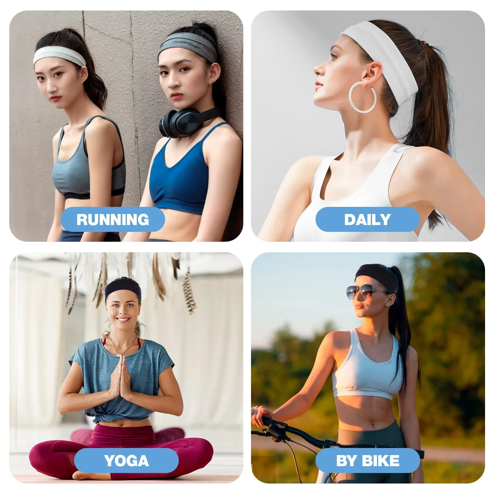 7PCS Elastic Sports Headbands For Women Stretchy Candy-Colored Hairbands Fashion Sweatbands Fitness Yoga Running Cycling 2025