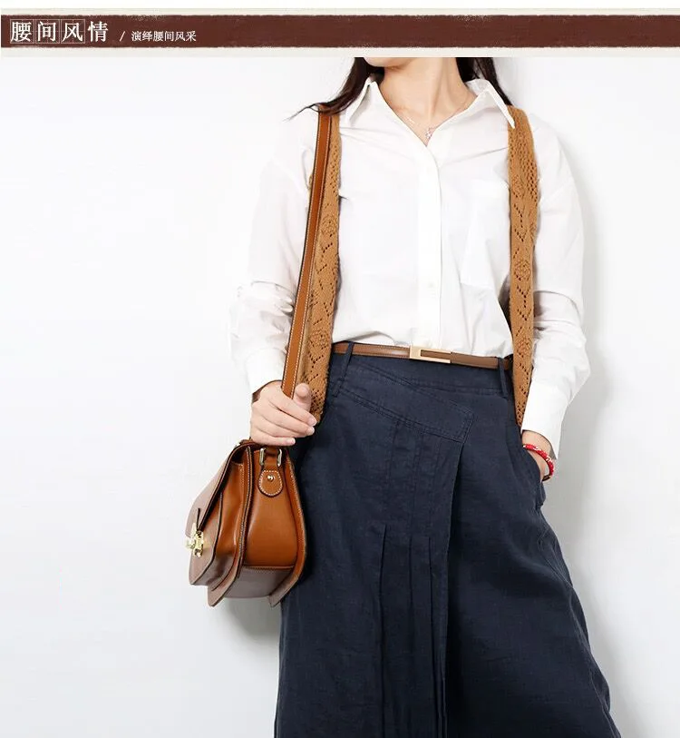 Women's Genuine Leather Belt Fashion Cowhide Waist Strap with Smooth Buckle Versatile Dress Decor Belt for Casual Formal Outfits