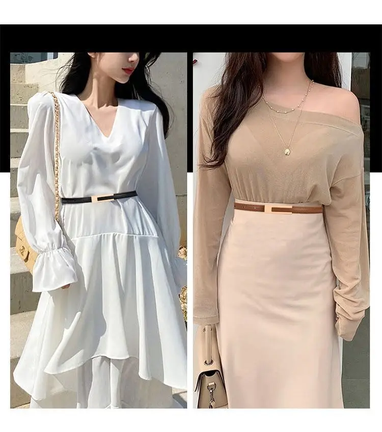 Women's Genuine Leather Belt Fashion Cowhide Waist Strap with Smooth Buckle Versatile Dress Decor Belt for Casual Formal Outfits