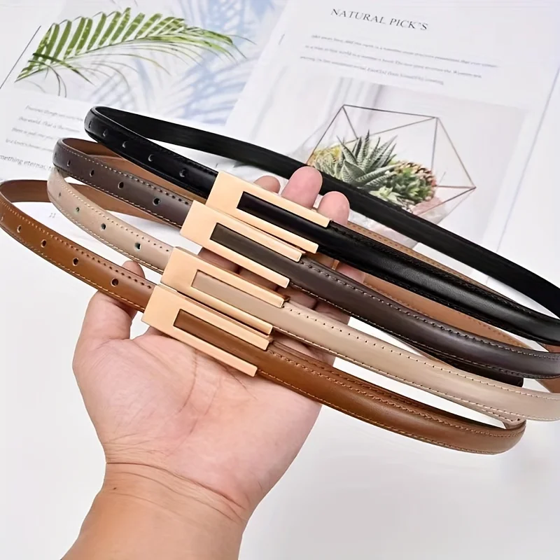 Women's Genuine Leather Belt Fashion Cowhide Waist Strap with Smooth Buckle Versatile Dress Decor Belt for Casual Formal Outfits