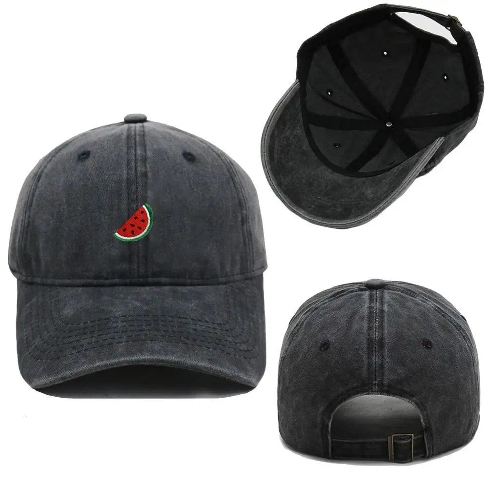 Retro Watermelon Embroidered Baseball Cap Visor Washed Cotton Sunscreen Hats Sun Protection Adjustable Peaked Cap Unisex