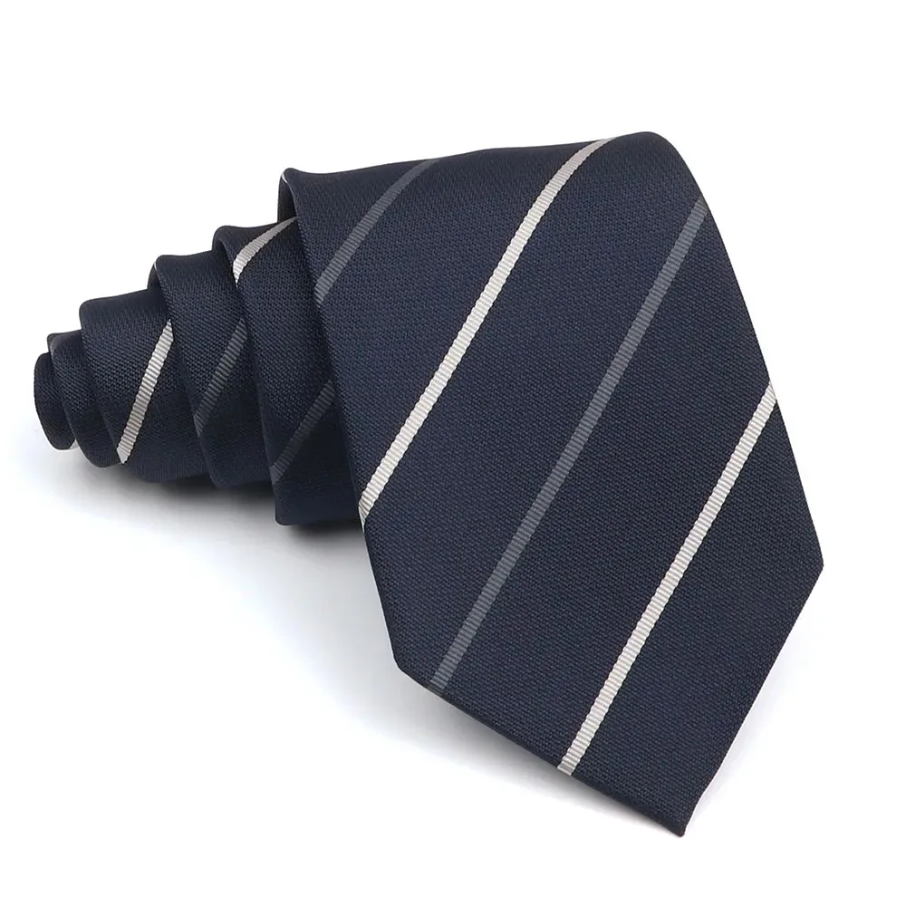 Men's Polyester 8cm Ties Vintage Navy Blue Striped Paisley Pattern Jacquard Weave Necktie Business Wedding Party Accessory Gift