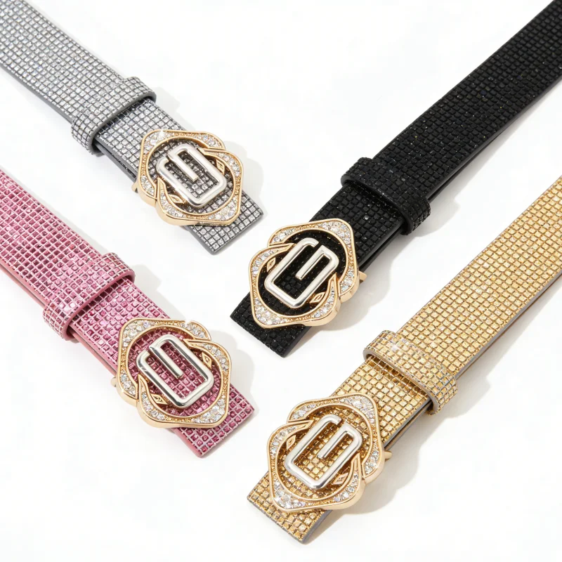 Women's Shiny Rhinestone Belt, Luxurious Crystal G-Type Buckle Belt, Perfect for Dresses and Jeans, Y2K Style Hip Hop Party Belt
