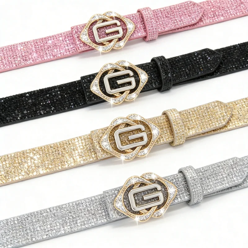 Women's Shiny Rhinestone Belt, Luxurious Crystal G-Type Buckle Belt, Perfect for Dresses and Jeans, Y2K Style Hip Hop Party Belt