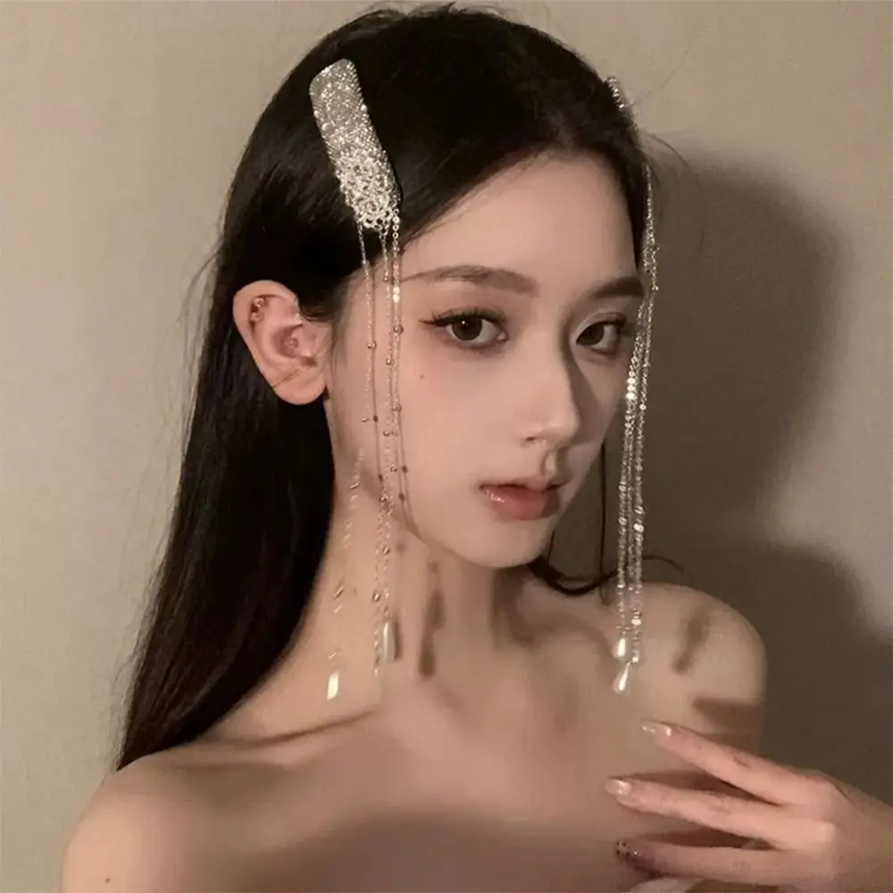 1Pcs/1Pair Retro Tassel Hair Clip Long Tassel Ethnic Style Rhinestone Hairpin Niche Unique Design Waterfall Fringe Hairclip