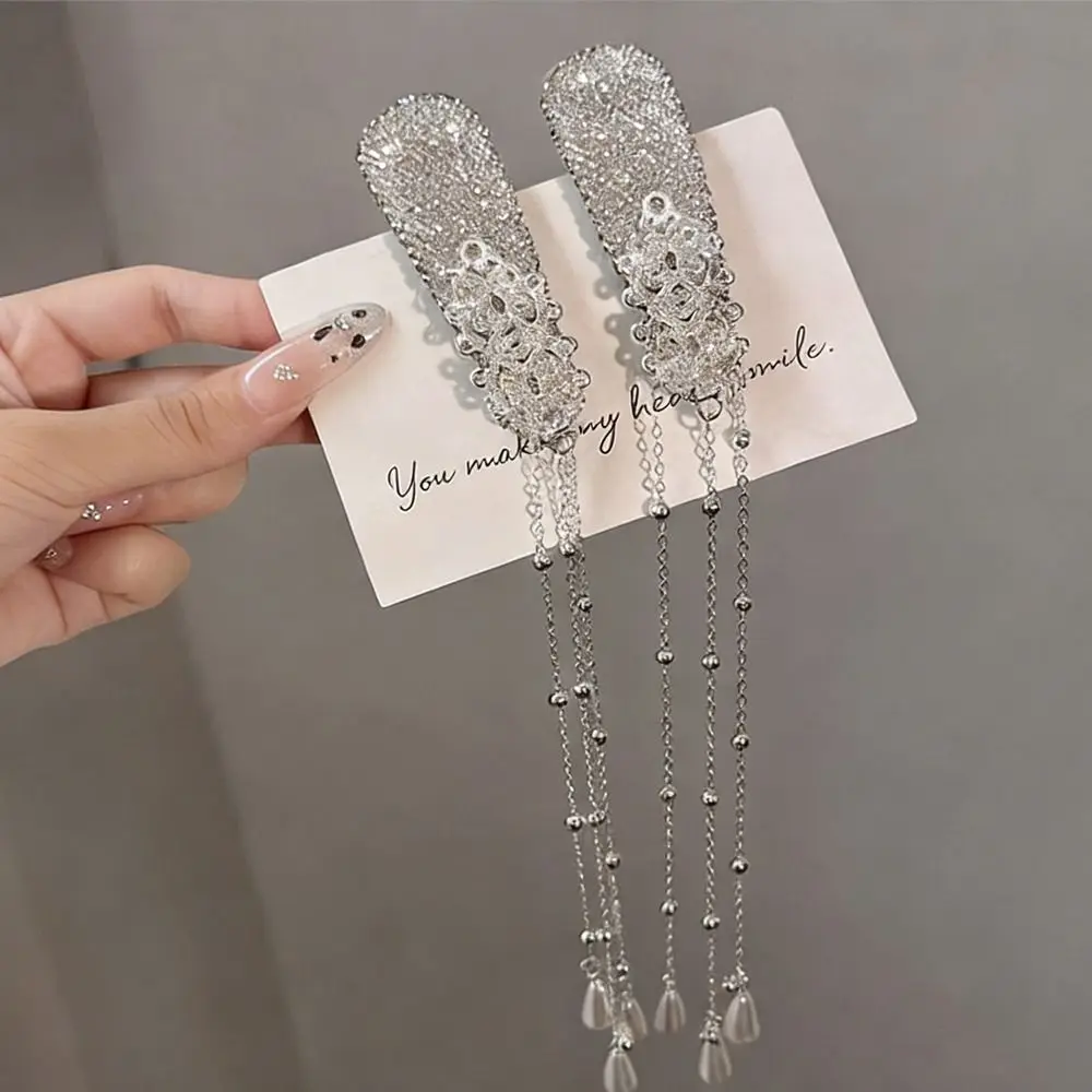 1Pcs/1Pair Retro Tassel Hair Clip Long Tassel Ethnic Style Rhinestone Hairpin Niche Unique Design Waterfall Fringe Hairclip