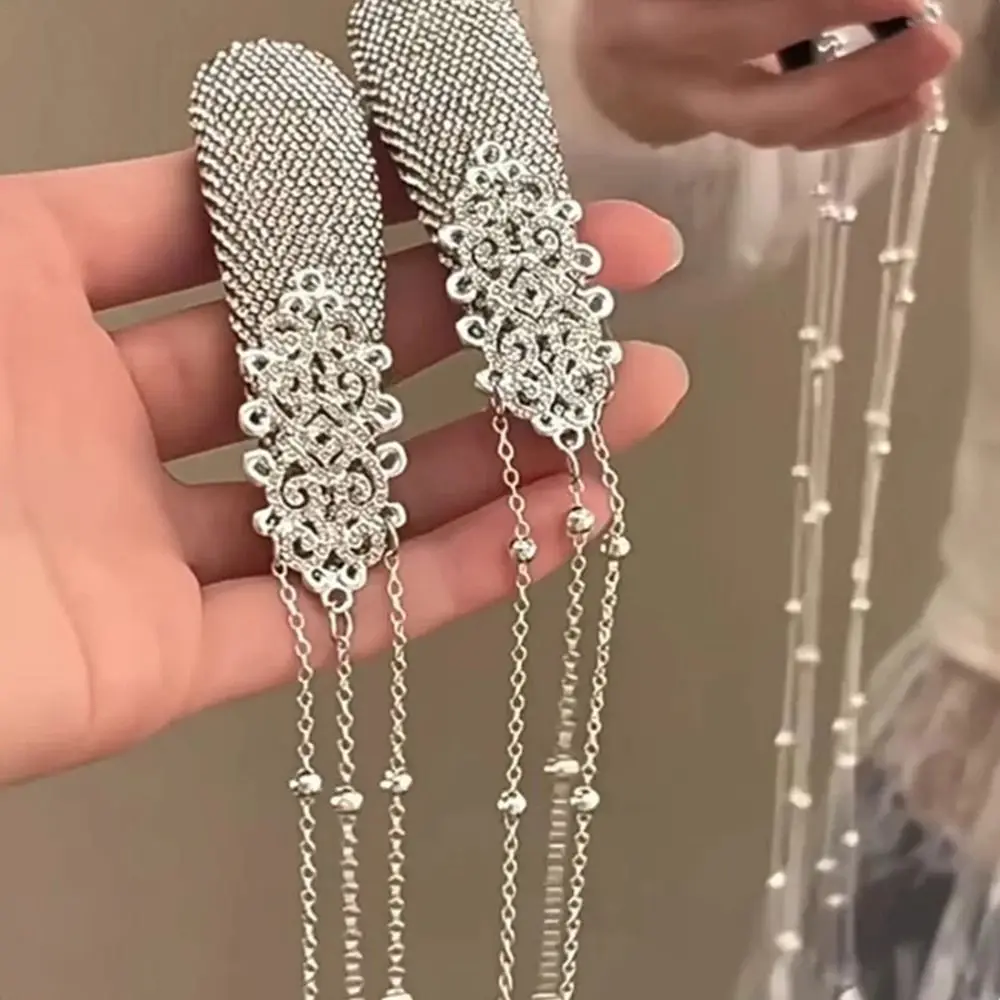 1Pcs/1Pair Retro Tassel Hair Clip Long Tassel Ethnic Style Rhinestone Hairpin Niche Unique Design Waterfall Fringe Hairclip