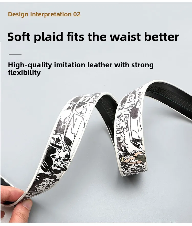 Men's Fashionable Automatic Belt with Rotating Buckle,Graffiti printPUBelt,Luxurious casual belt suitable for jeans and trousers