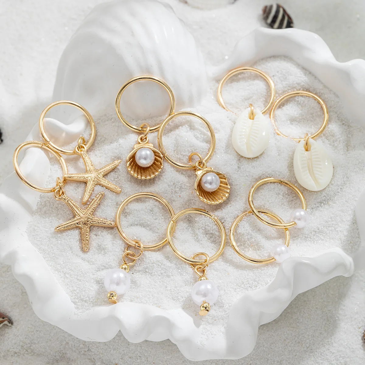 10PCS/set Sea Shell Braided Hair Rings Bohemian Vacation Style Hair Buckle Hip Hop Dirty Braid Personalized Casual Hair Clip
