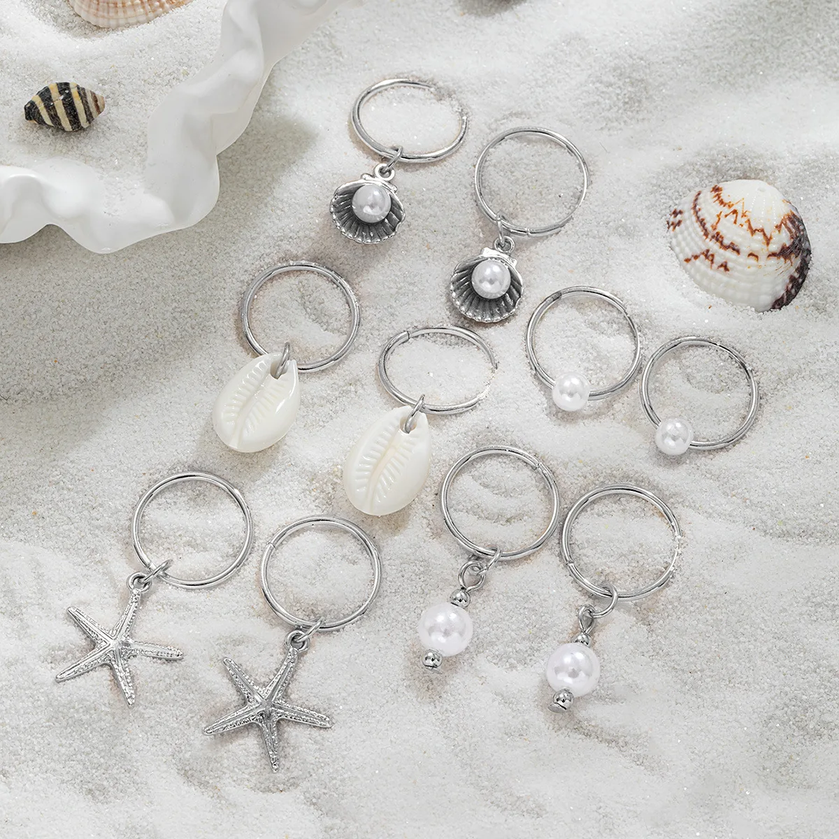 10PCS/set Sea Shell Braided Hair Rings Bohemian Vacation Style Hair Buckle Hip Hop Dirty Braid Personalized Casual Hair Clip