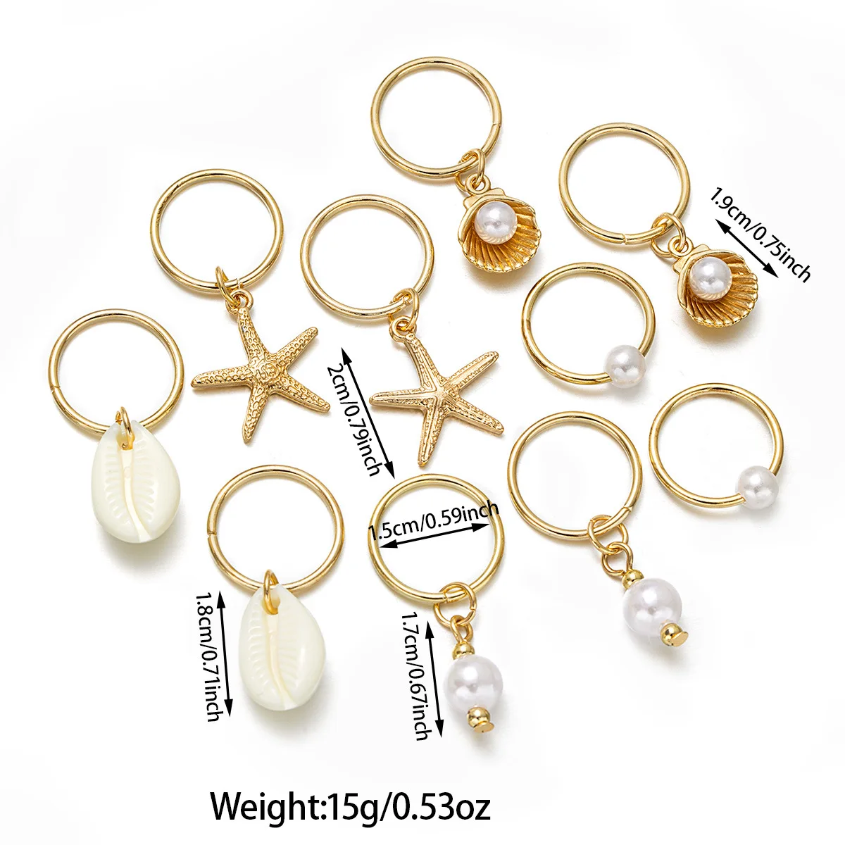 10PCS/set Sea Shell Braided Hair Rings Bohemian Vacation Style Hair Buckle Hip Hop Dirty Braid Personalized Casual Hair Clip