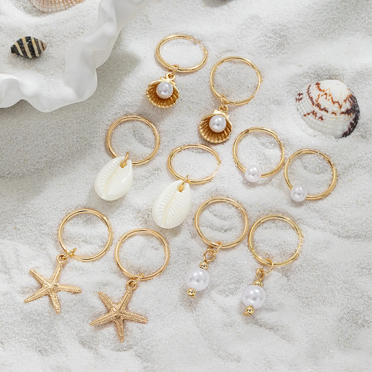 10PCS/set Sea Shell Braided Hair Rings Bohemian Vacation Style Hair Buckle Hip Hop Dirty Braid Personalized Casual Hair Clip