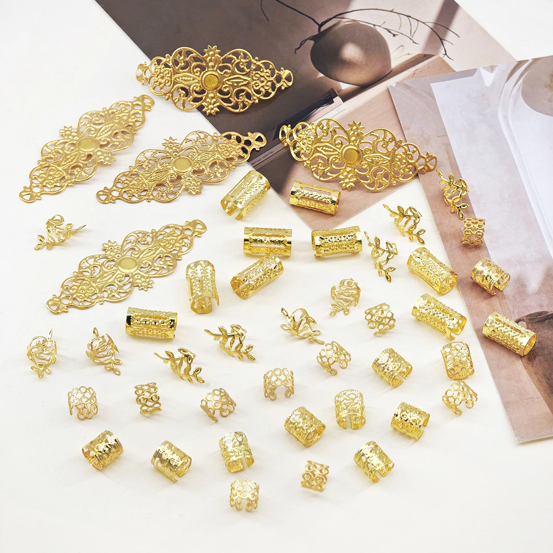 45pcs Hollow Hair Rings-Large Openwork Adjustable Alloy Hair Cuffs, Artistic Boho Jewelry for Men & Women's Dreadlocks & Braids