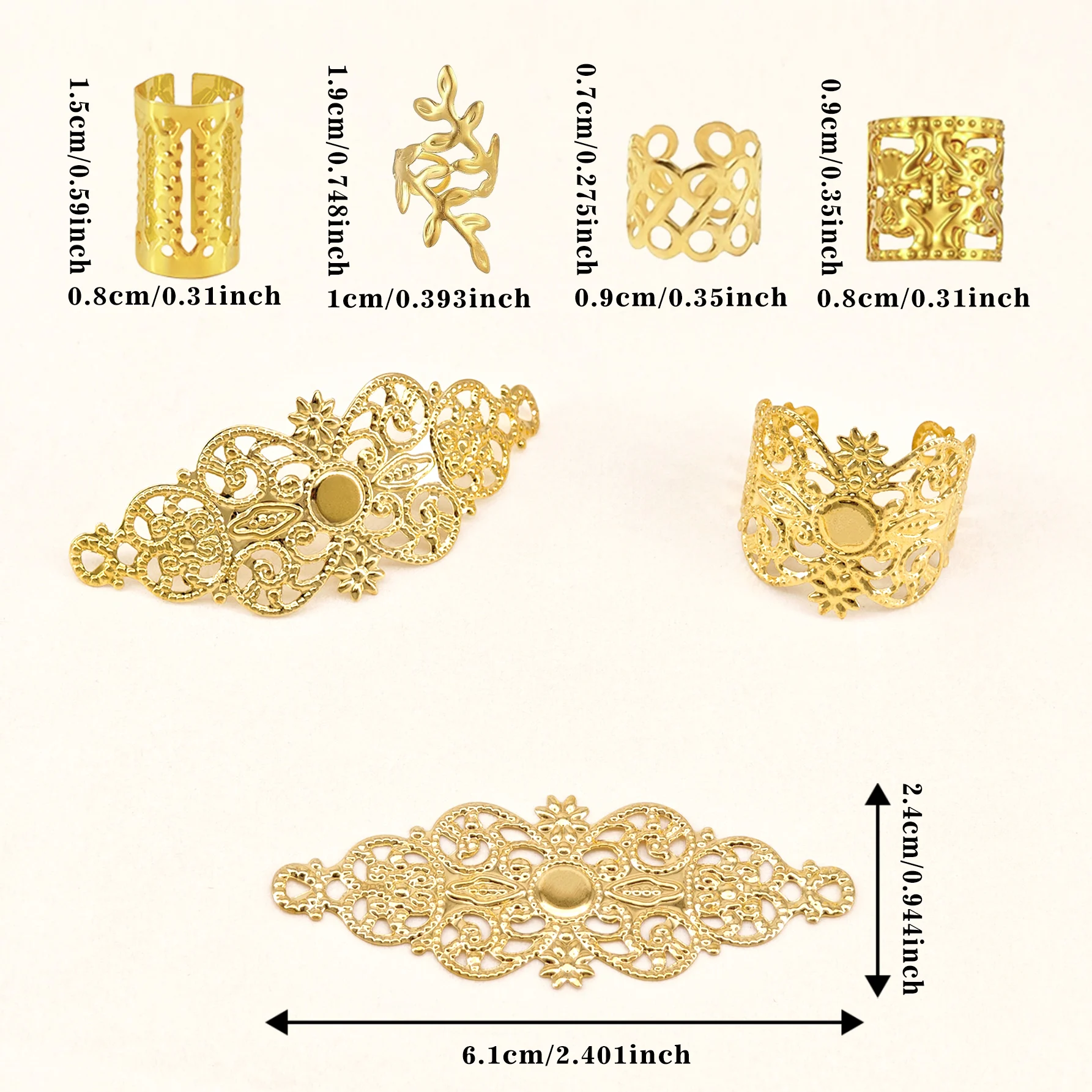 45pcs Hollow Hair Rings-Large Openwork Adjustable Alloy Hair Cuffs, Artistic Boho Jewelry for Men & Women's Dreadlocks & Braids