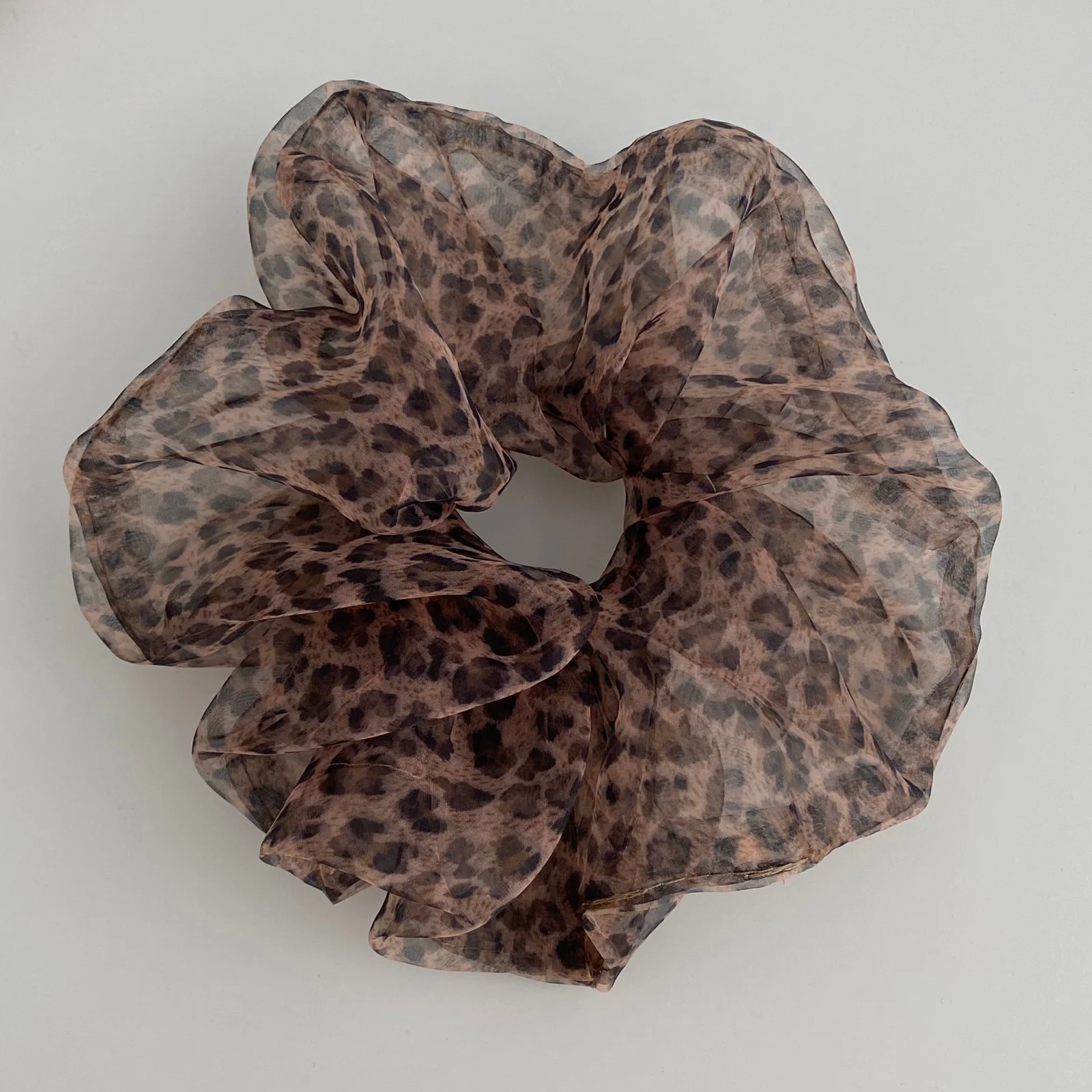 Ins Leopard Print Mesh Scrunchies, Large Sweet Cool Hair Ties, Japanese Korean Fashion Ponytail Hair Accessories For Women Daily