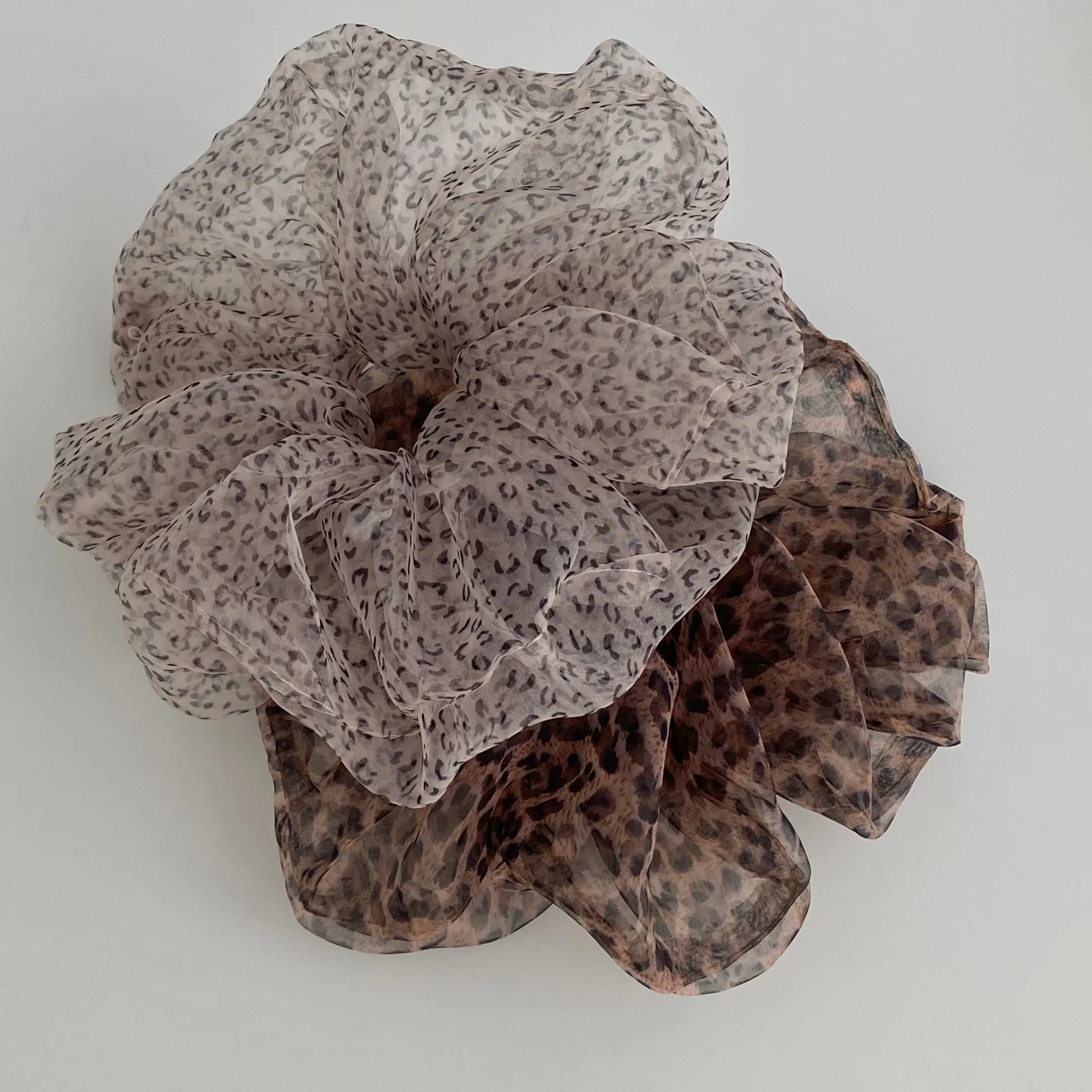 Ins Leopard Print Mesh Scrunchies, Large Sweet Cool Hair Ties, Japanese Korean Fashion Ponytail Hair Accessories For Women Daily