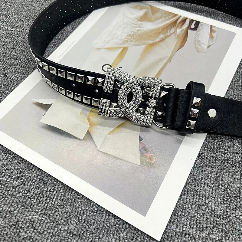 Y2K Luxury Punk Belt for Men and Women - Rivet Design in Black and Silver, High End, Fashionable,and Versatile with Metal Buckle