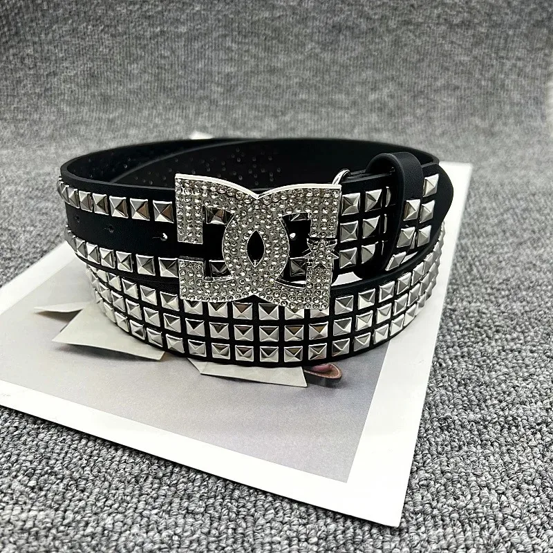 Y2K Luxury Punk Belt for Men and Women - Rivet Design in Black and Silver, High End, Fashionable,and Versatile with Metal Buckle