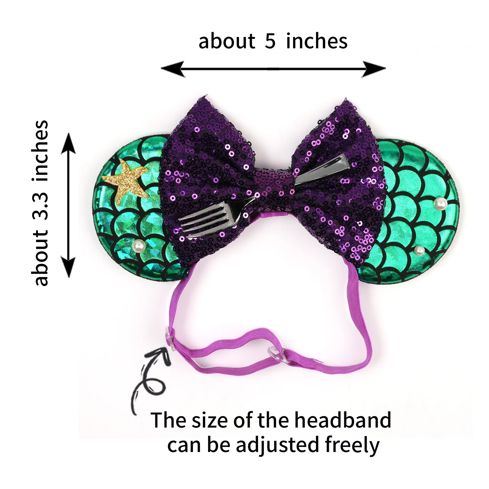 Disney Cartoon Mouse Ears Adjustable Headband For Women Sequin Bows Headwear Birthday Party Princess Cosplay Costume For Adult