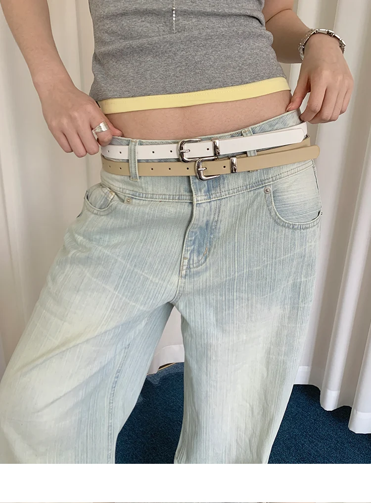 Korean Style Thin WaistBelt For Women Niche Minimalist Belt For Skirts And Jeans Decorative Waist-Cinching Leather Belt