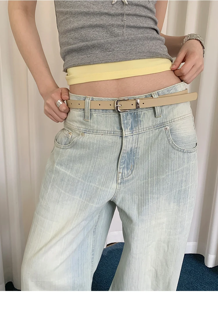 Korean Style Thin WaistBelt For Women Niche Minimalist Belt For Skirts And Jeans Decorative Waist-Cinching Leather Belt