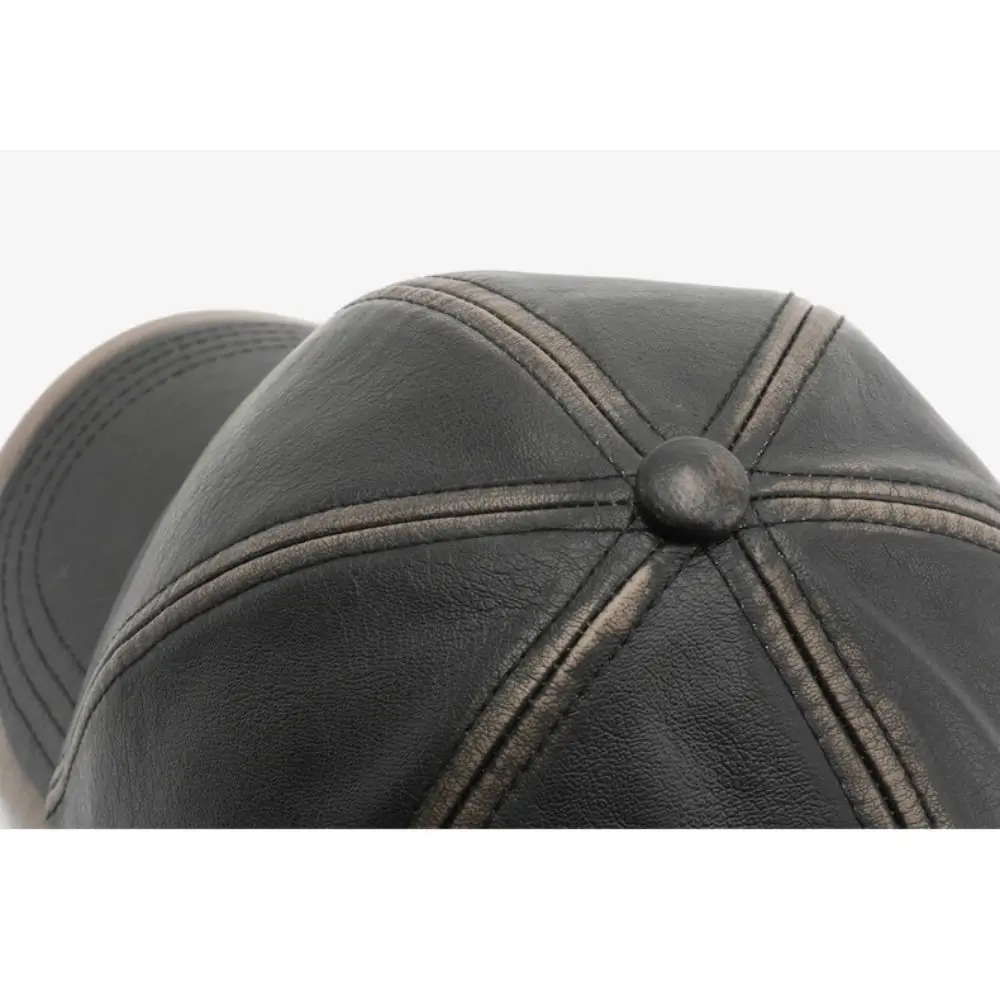 Retro Adjustable Faux Leather Baseball Cap Distressed Casual Washed Leather Dad Hat Sun Hat Women Men