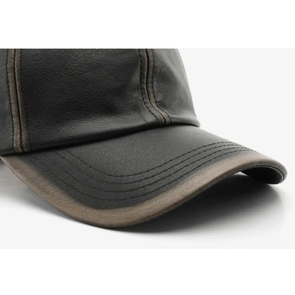 Retro Adjustable Faux Leather Baseball Cap Distressed Casual Washed Leather Dad Hat Sun Hat Women Men