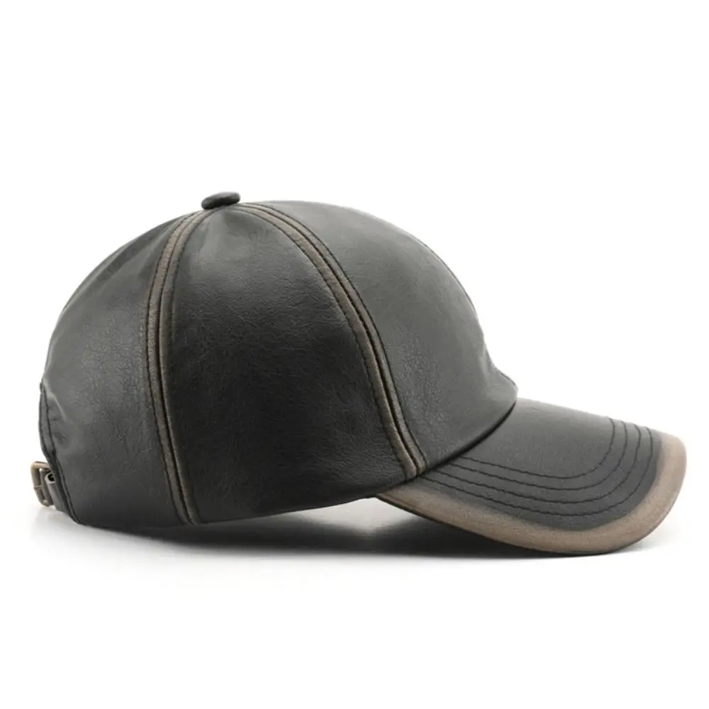 Retro Adjustable Faux Leather Baseball Cap Distressed Casual Washed Leather Dad Hat Sun Hat Women Men