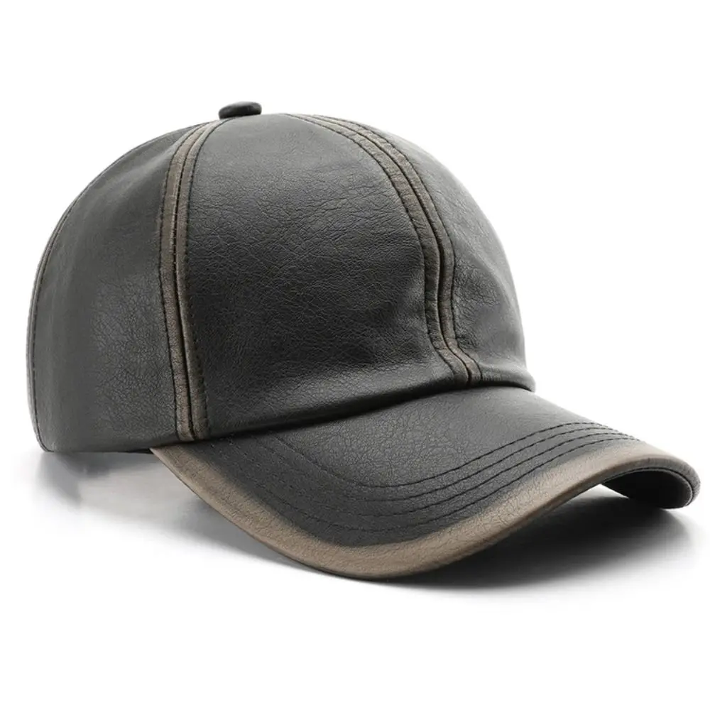 Retro Adjustable Faux Leather Baseball Cap Distressed Casual Washed Leather Dad Hat Sun Hat Women Men