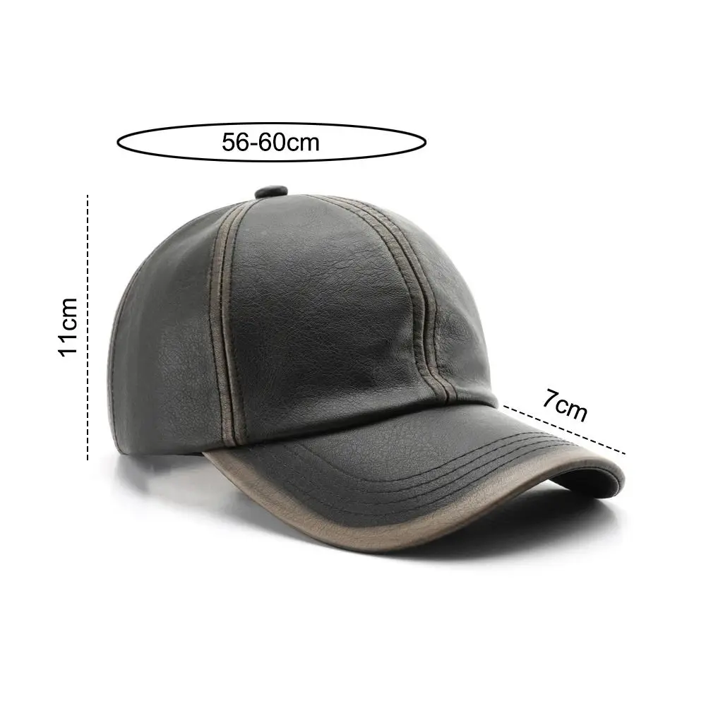 Retro Adjustable Faux Leather Baseball Cap Distressed Casual Washed Leather Dad Hat Sun Hat Women Men
