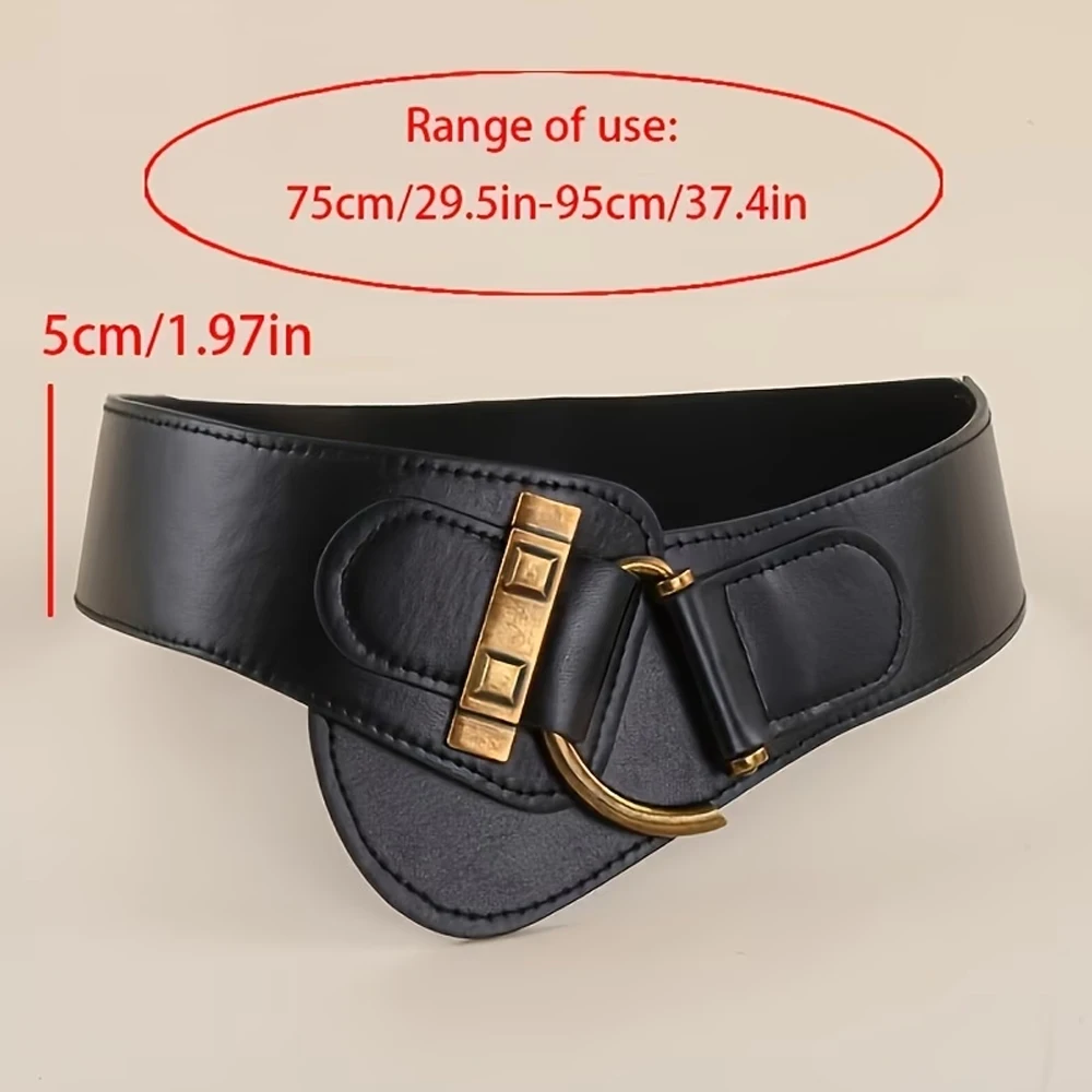 Retro-Style Rivet Buckle Wide Belt, Elastic Design, Lightweight Material, Suitable for Dresses, Coats, Suits, Waist Cinchers, One-Size-Fits-All