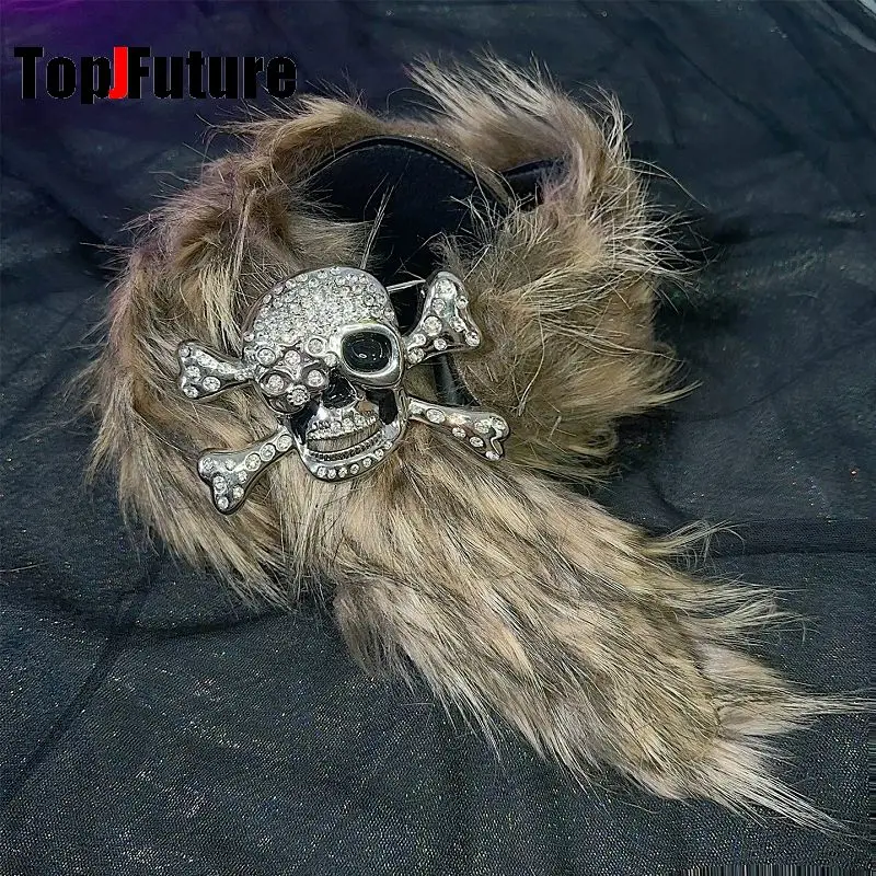 European American Y2K Spicy Girl Belt Subculture Punk Streetwear Rhinestone Skull Hand Claw Belt Faux Fur Waist Accessories