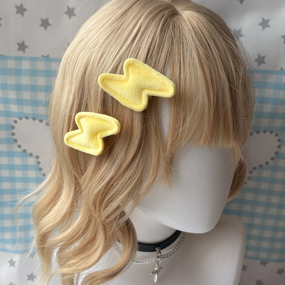 2026 New Trend Yellow Lightning Plush Hair Clip Kawaii Fluffy Thunder Shape Barrettes Hair Accessories For Women Daily Party