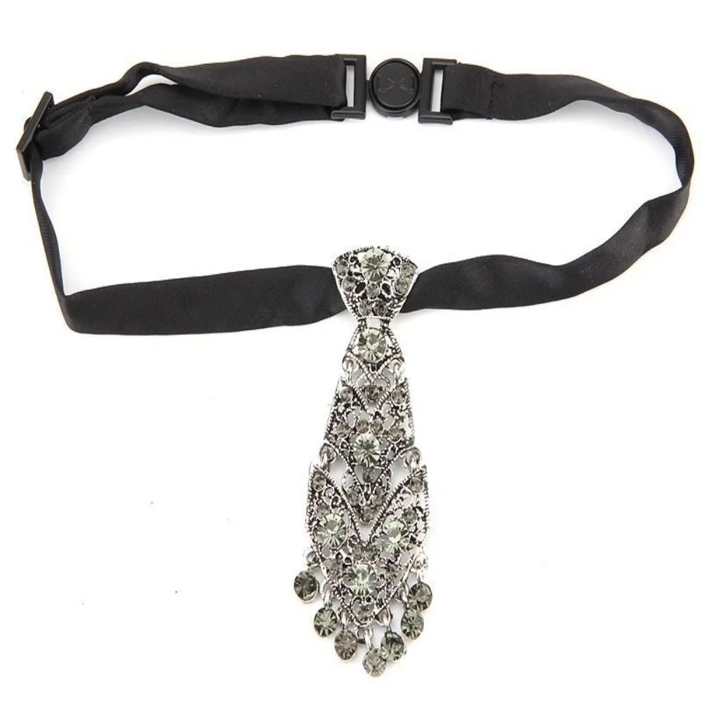 Special Adjustable Rhinestone Tie Short Length Fashion Crystal Neckties Shining Metal Short Tie Wine Party