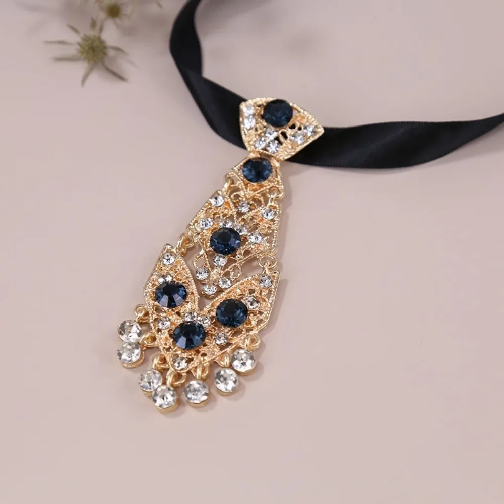 Special Adjustable Rhinestone Tie Short Length Fashion Crystal Neckties Shining Metal Short Tie Wine Party