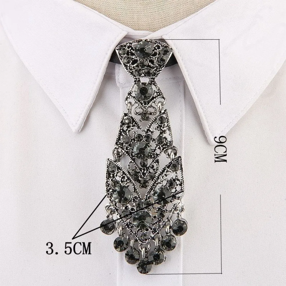 Special Adjustable Rhinestone Tie Short Length Fashion Crystal Neckties Shining Metal Short Tie Wine Party